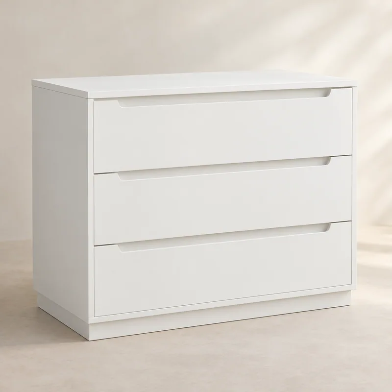 AI-generated unbranded dresser concept; not the actual STORKLINTA low 3-drawer